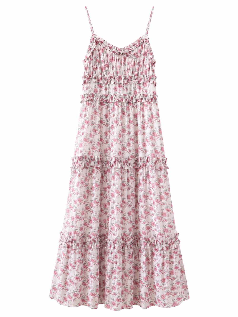 Altar’d State Floral Ruffle Tiered Maxi Dress Pink Cottagecore Size Small
